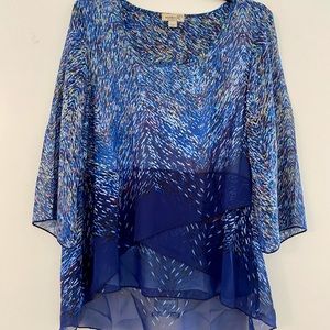 One World Tunic Top M Asymmetrical Hem Blue Multi